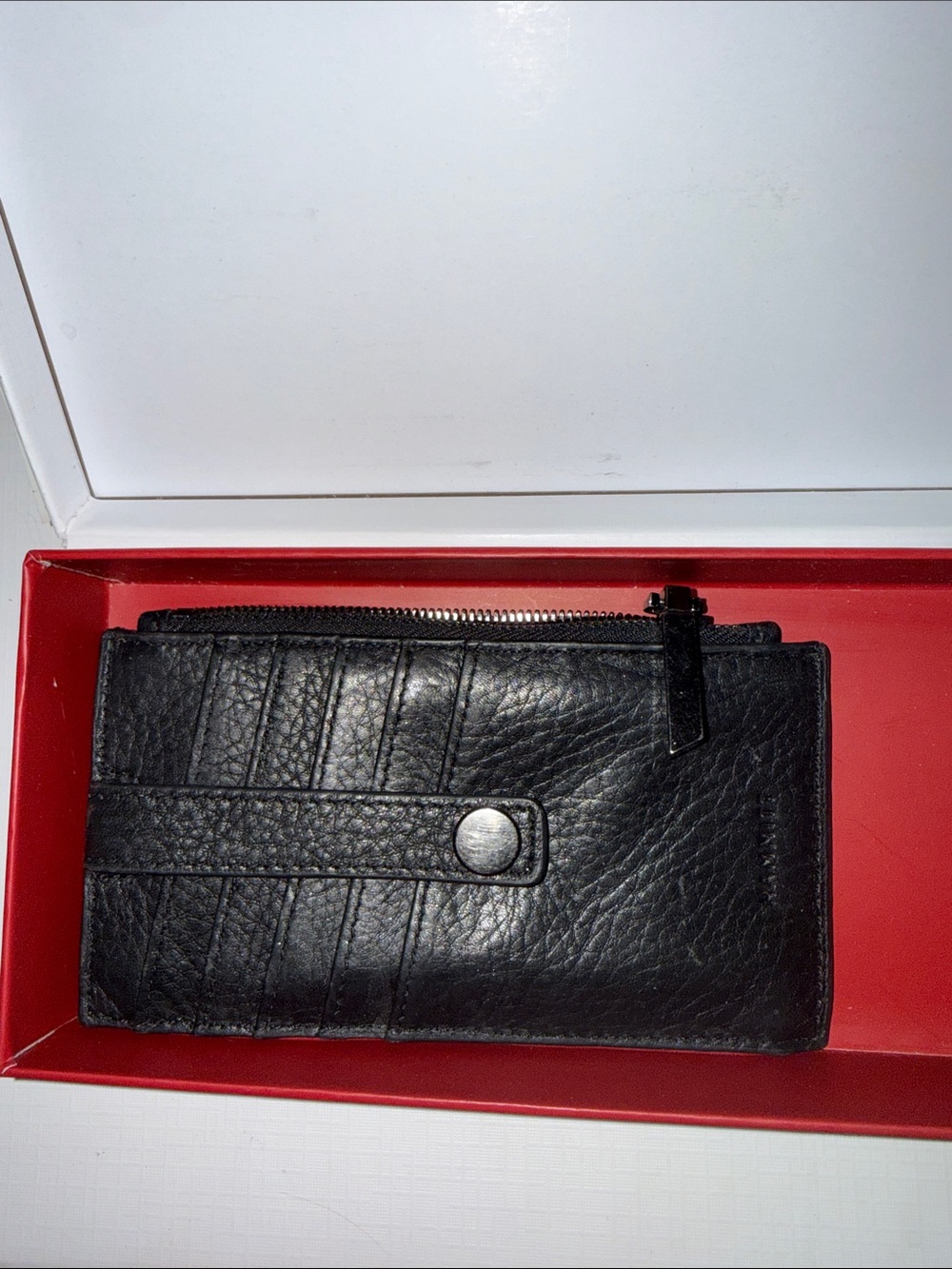 Hammitt Black Leather Card Wallet with Snap and Zip Pocket
